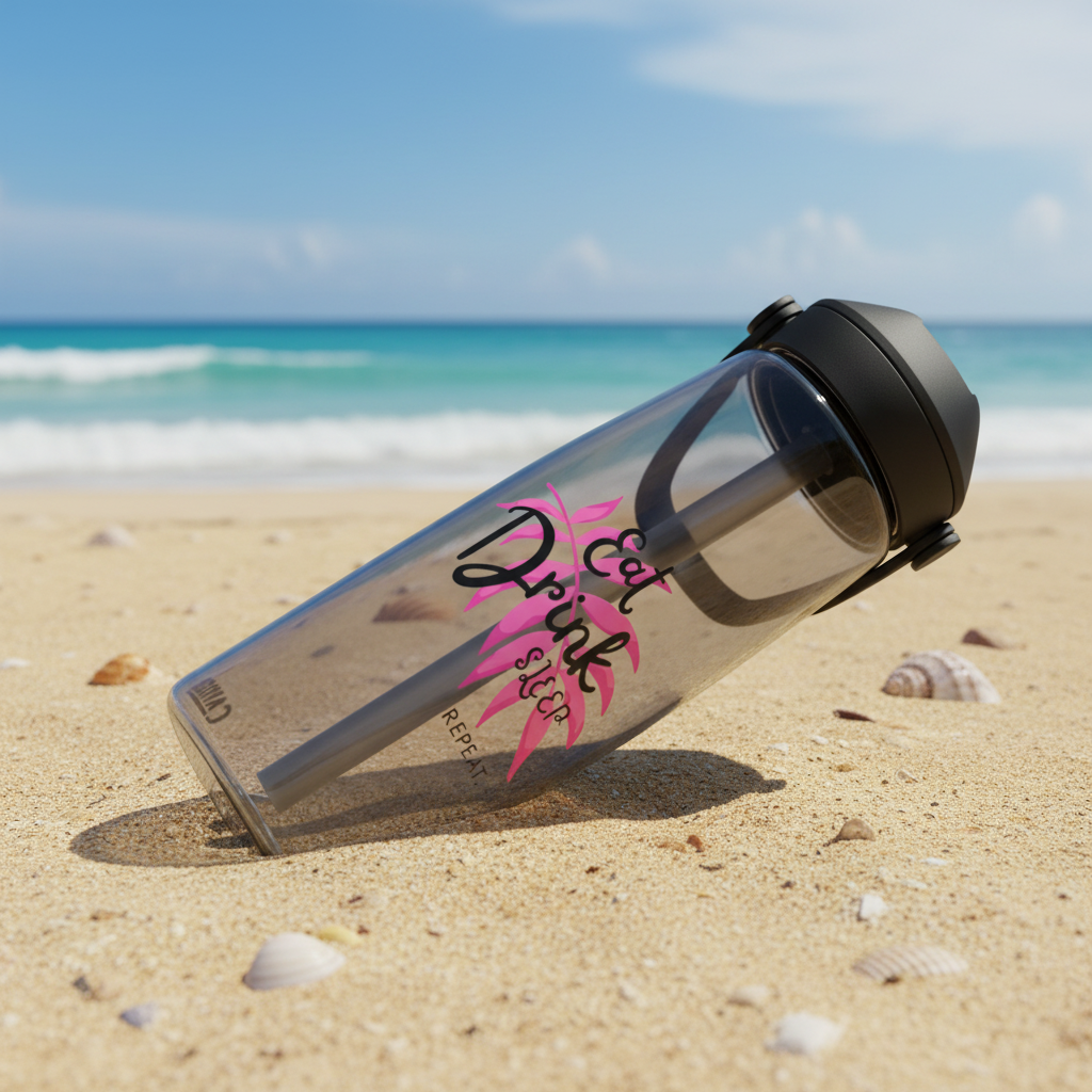 Wasserflasche mit umklappbarem Trinkhalm