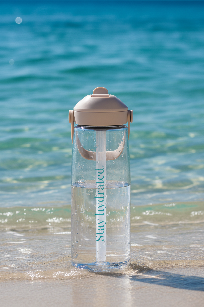 Wasserflasche mit umklappbarem Trinkhalm