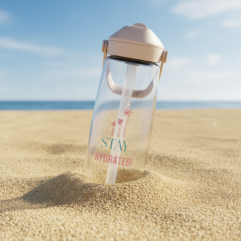Wasserflasche mit umklappbarem Trinkhalm