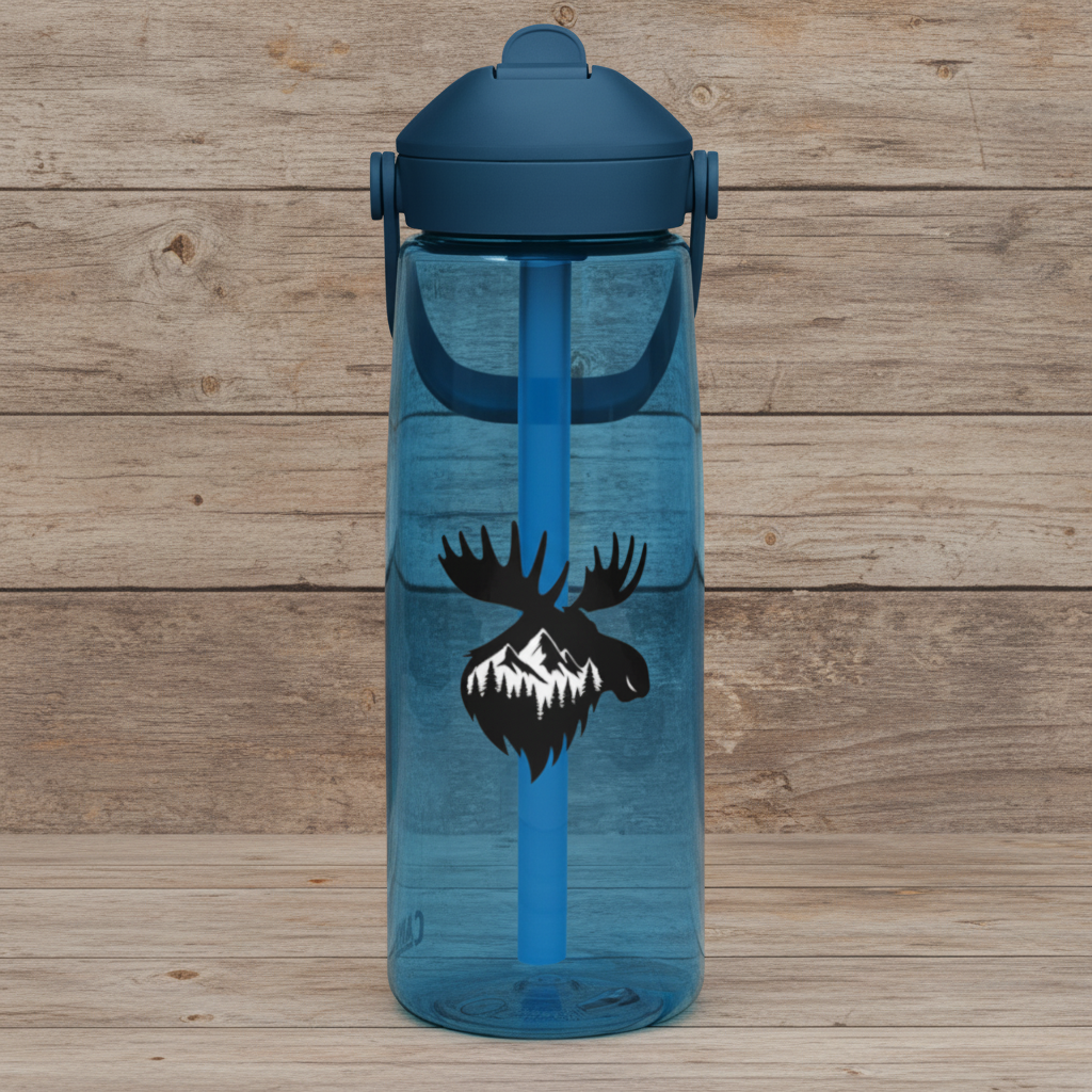 Wasserflasche mit umklappbarem Trinkhalm